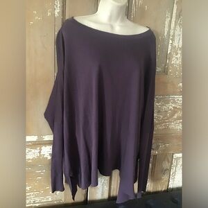Planet By Lauren G  Top One Size Deep Purple Uneven Hem Boat Neck Long Sleeve